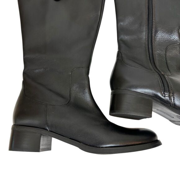 Etienne Aigner Chastity Leather Riding Boots Black Brown Size 7.5 - Picture 4 of 14